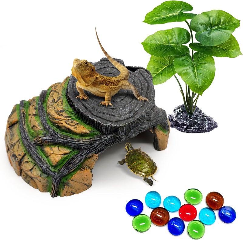 GOZILLA Small Reptile Cave for Terrarium,Reptile Humid Hide Basking Platform,Resin Root Decor for Small Frog,Bearded Dragon and Leopard Gecko.(Black-S-Kit) - Image 1